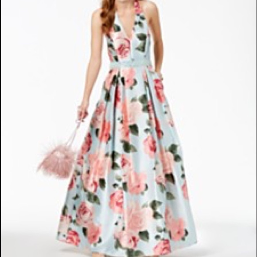 Tiffany Blue Floral Prom Dress